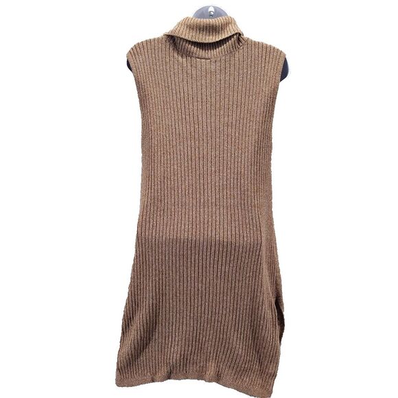 Stylus Womens Size M Brown Stretchy Ribbed Knit Cowl Neck Sleeveless Sweater Top - Picture 7 of 10
